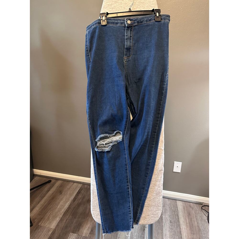 PrettyLittleThing Distressed Skinny Jeans Women’s 16 Raw Hem Stretch Denim
